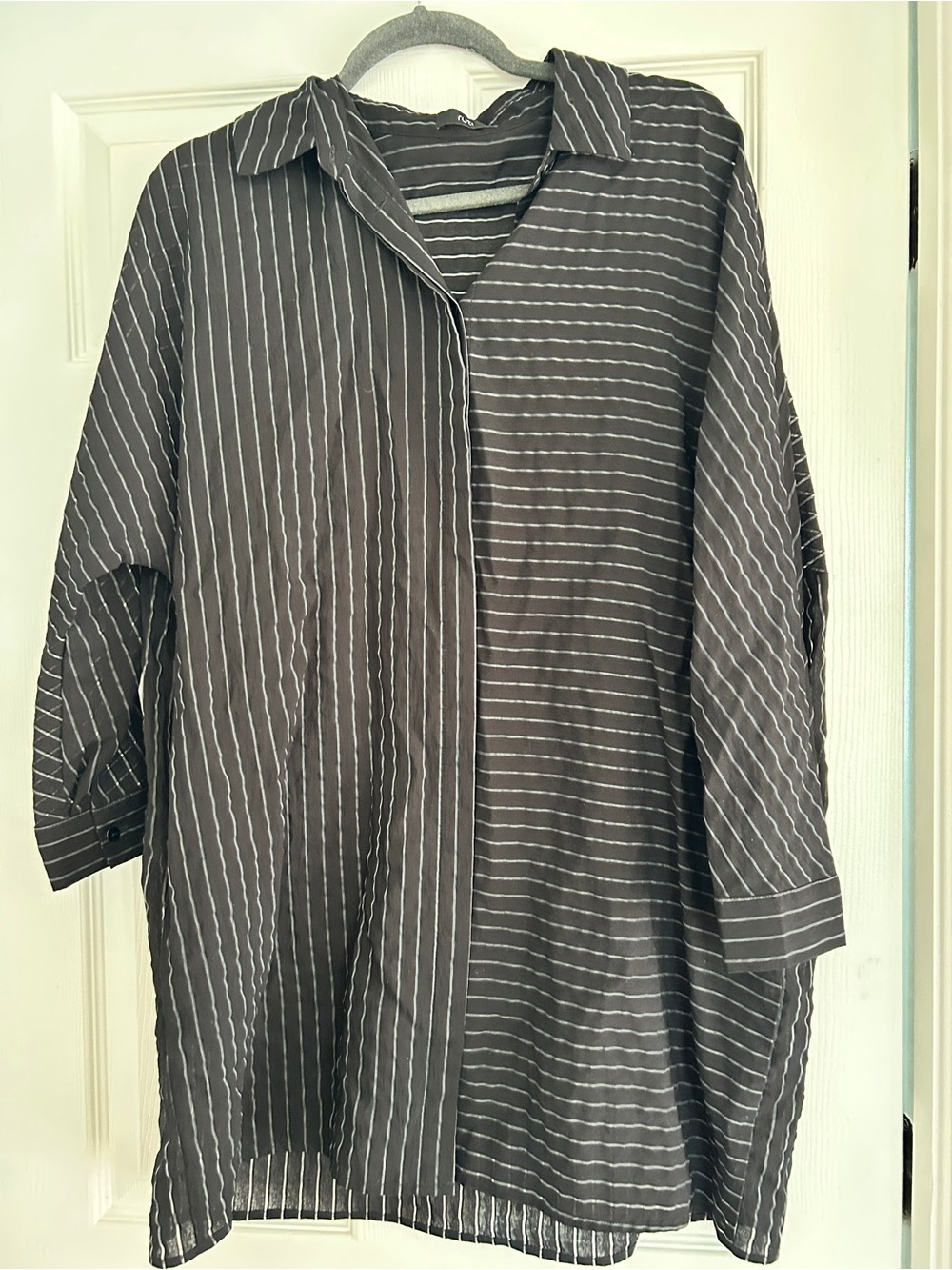 Ruti Women's Black and Silver Striped Button-Front Blouse